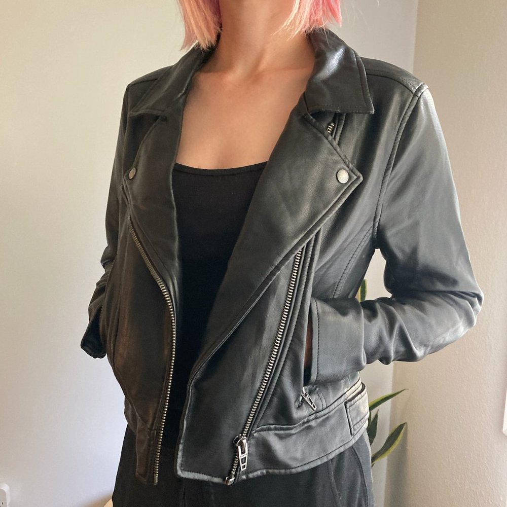 BlankNYC Vegan Leather Moto Jacket with Zipper Closures Size Sm
